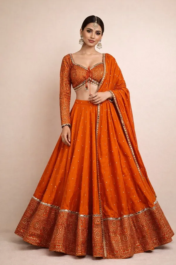 Orange_Cotton_Embellished_Lehenga_Choli_For_Women