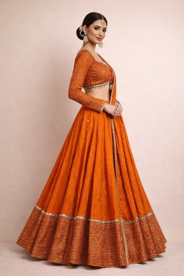Orange_Cotton_Embellished_Lehenga_Choli_For_Women