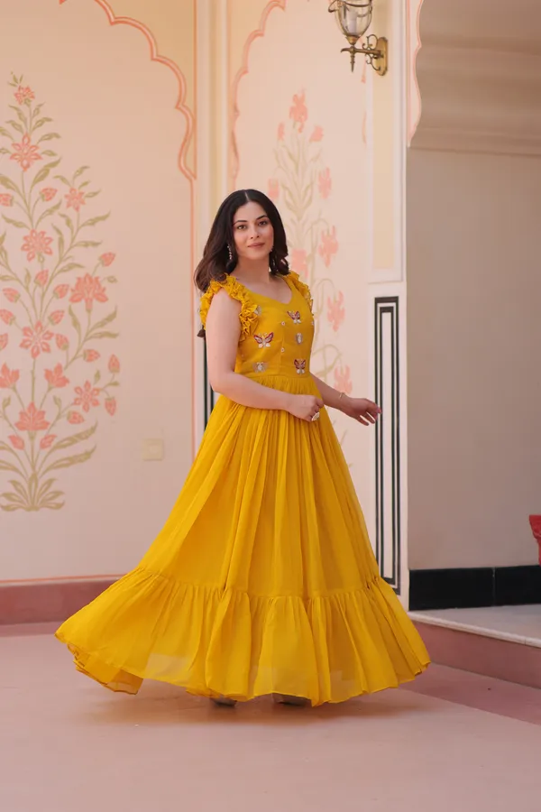 Bright_Yellow_Cotton_Embellished_Flared_Gown_For_Women