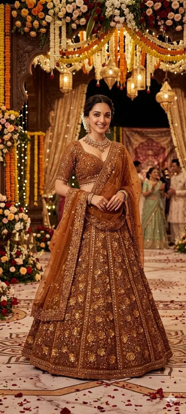 Brown_Golden_Cotton_Sequin_Embellished_Lehenga_Choli_For_Women