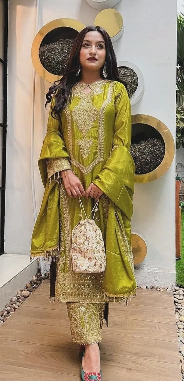 Olive_Green_Cotton_Gota_Patti_Embroidered_Suit_Set_For_Women