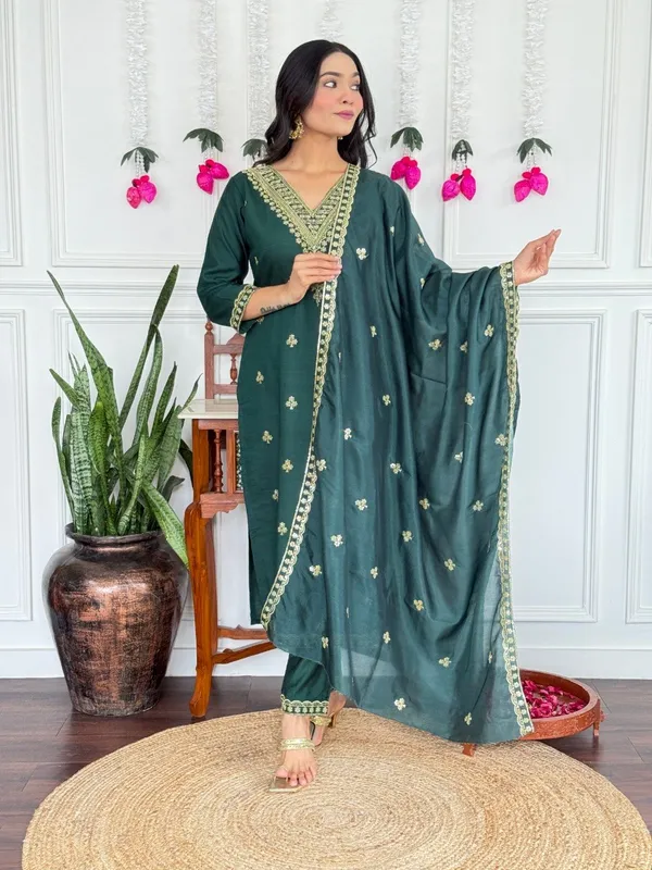 Bottle_Green_Cotton_Golden_Embroidered_Salwar_Suit_Set_For_Women