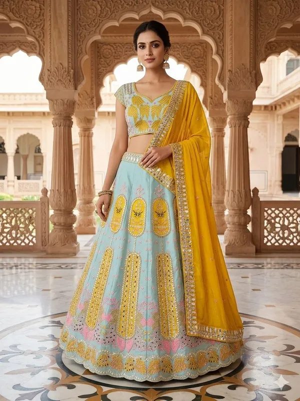 Sky_Blue_And_Yellow_Cotton_Embroidered_Lehenga_Choli_For_Women