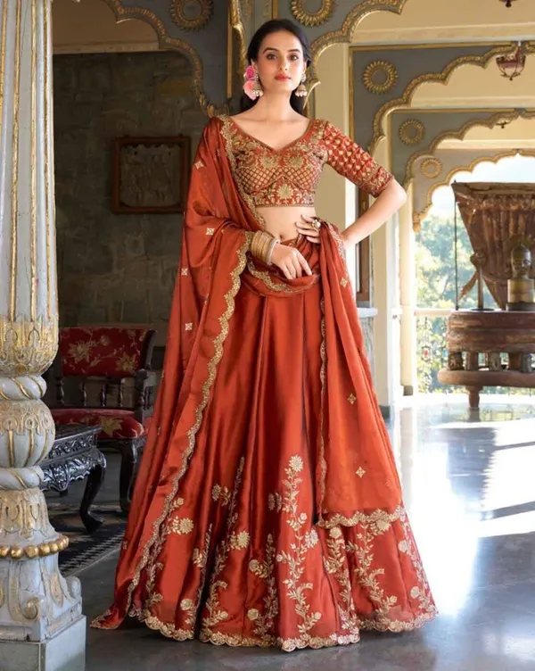Rust_Orange_Cotton_Embroidered_Lehenga_Choli_For_Women