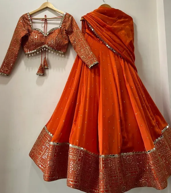 Orange_Cotton_Embellished_Lehenga_Choli_For_Women