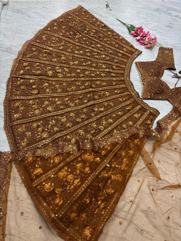 Brown_Golden_Cotton_Sequin_Embellished_Lehenga_Choli_For_Women