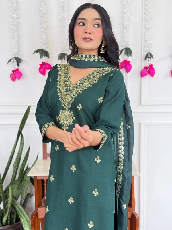 Bottle_Green_Cotton_Golden_Embroidered_Salwar_Suit_Set_For_Women