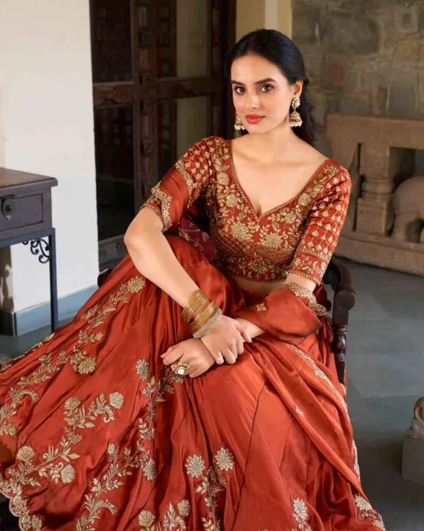 Rust_Orange_Cotton_Embroidered_Lehenga_Choli_For_Women