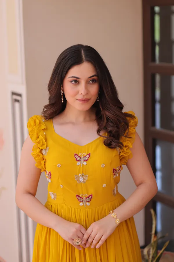 Bright_Yellow_Cotton_Embellished_Flared_Gown_For_Women