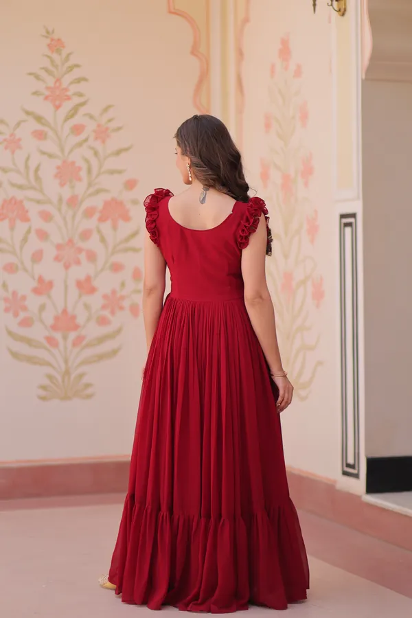 Red_Cotton_Floral_Embellished_Pleated_Anarkali_Gown_For_Women