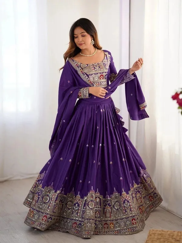 Purple_Cotton_Embroidered_Lehenga_Choli_Set_For_Women