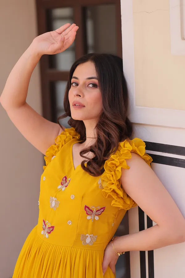 Bright_Yellow_Cotton_Embellished_Flared_Gown_For_Women
