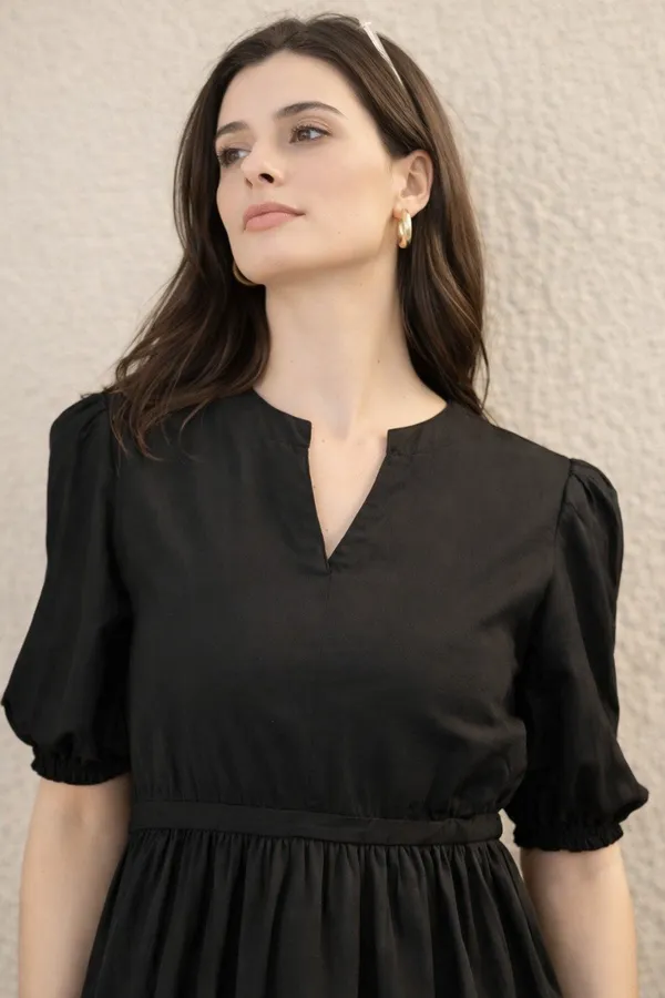 Black_Cotton_Floral_Embroidered_Puff_Sleeve_Midi_Dress_For_Women