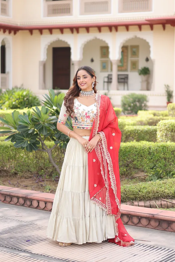 White_And_Red_Cotton_Embroidered_Anarkali_Lehenga_Choli_For_Women