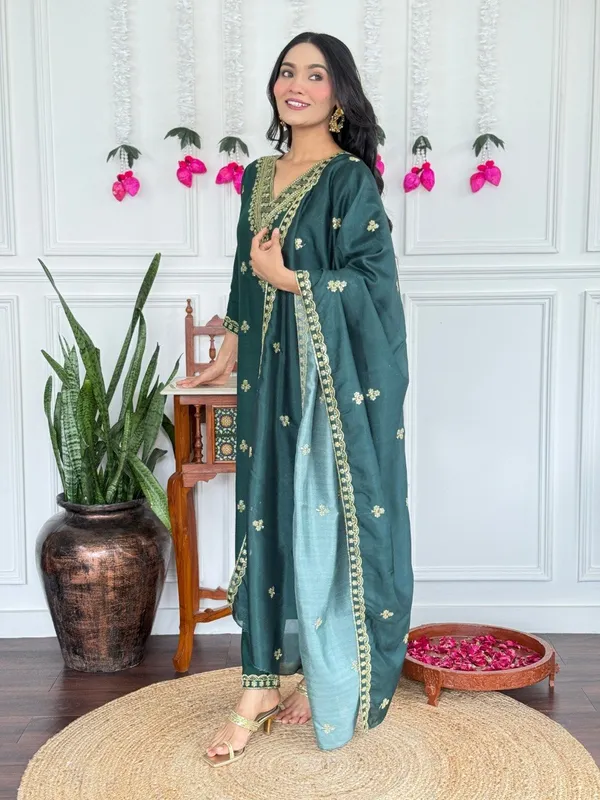 Bottle_Green_Cotton_Golden_Embroidered_Salwar_Suit_Set_For_Women