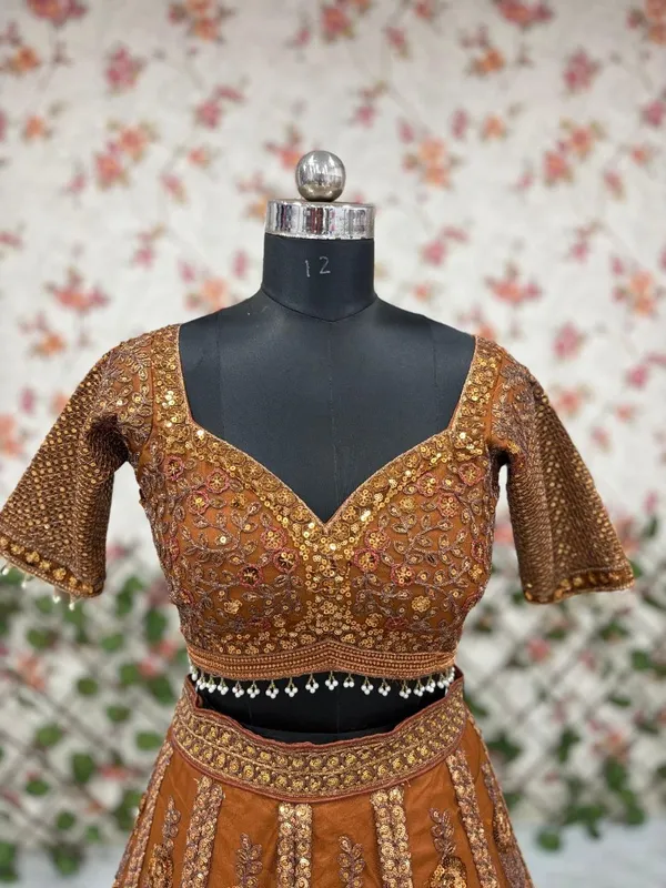 Brown_Golden_Cotton_Sequin_Embellished_Lehenga_Choli_For_Women
