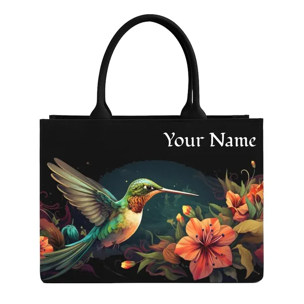 Black_Personalized_Hummingbird_Floral_Tote_Bag