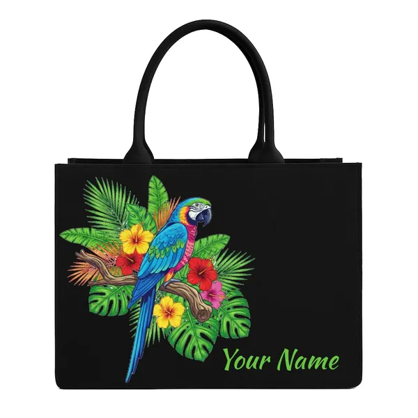 Black_Personalized_Tote_Bag_With_Parrot_Design