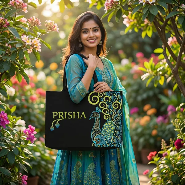 Black_Personalized_Peacock_Canvas_Tote_Bag