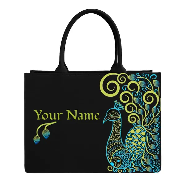 Black_Personalized_Peacock_Canvas_Tote_Bag