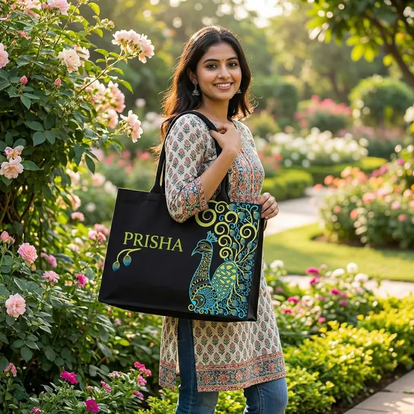 Black_Personalized_Peacock_Canvas_Tote_Bag