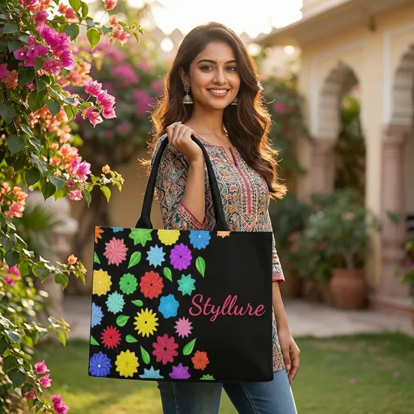 Black_Floral_Pattern_Tote_Bag_With_Name_Print
