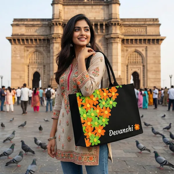 Black_Personalized_Floral_Tote_Bag_With_Laptop_Compartment