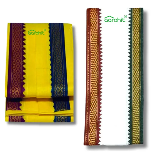 AAROHIT®_Pure_Soft_Cotton_Mens_Ethnic_And_Traditional_Gamcha_Angochha_Lightweight_And_Unique_Design_Quick_Absorption_Gamcha_-_White_Yellow_Gamcha_-2m
