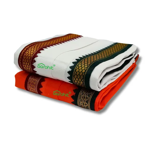 AAROHIT®_Pure_Soft_Cotton_Men_S_Ethnic_And_Traditional_Gamchha_Angochha_Lightweight_And_Unique_Design_Quick_Absorption_Gamcha_In_White_Orange_Gamcha_Set_Of_2