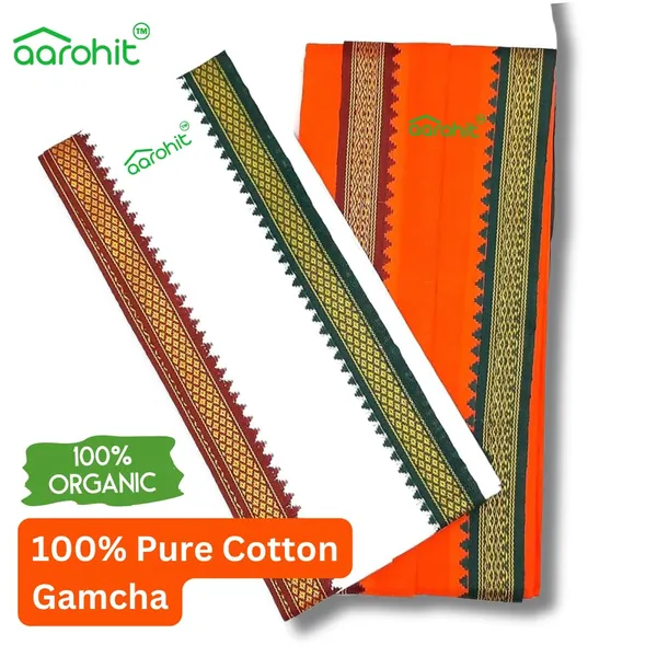 AAROHIT®_Pure_Soft_Cotton_Men_S_Ethnic_And_Traditional_Gamchha_Angochha_Lightweight_And_Unique_Design_Quick_Absorption_Gamcha_In_White_Orange_Gamcha_Set_Of_2