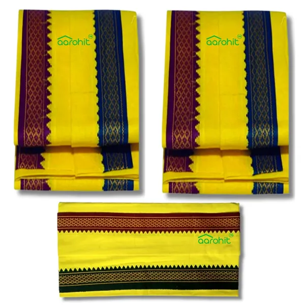 AAROHIT®_Pure_Soft_Cotton_Mens_Ethnic_And_Traditional_Gamchha_Angochha_Lightweight_Quick_Absorption_2m_-_YELLOW,_PACK_OF_2