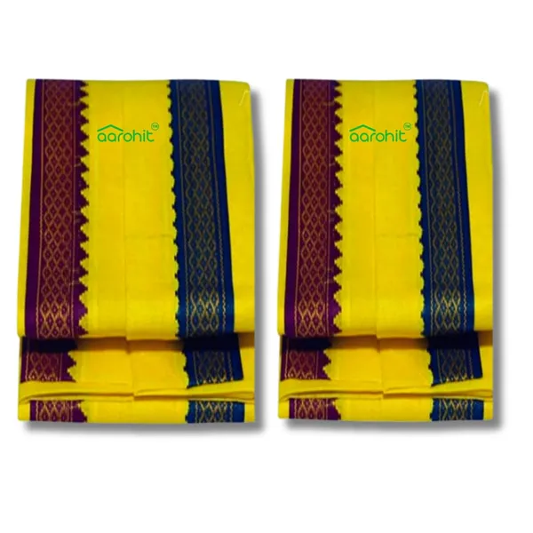 AAROHIT®_Pure_Soft_Cotton_Mens_Ethnic_And_Traditional_Gamchha_Angochha_Lightweight_Quick_Absorption_2m_-_YELLOW,_PACK_OF_2