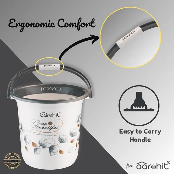 AAROHIT®_Modern_JOYO_Bucket_Set_for_Bathroom_Plastic_Bucket_with_Handle_Balti_for_Home_Bathing_Storage_Multipurpose_-_Grey