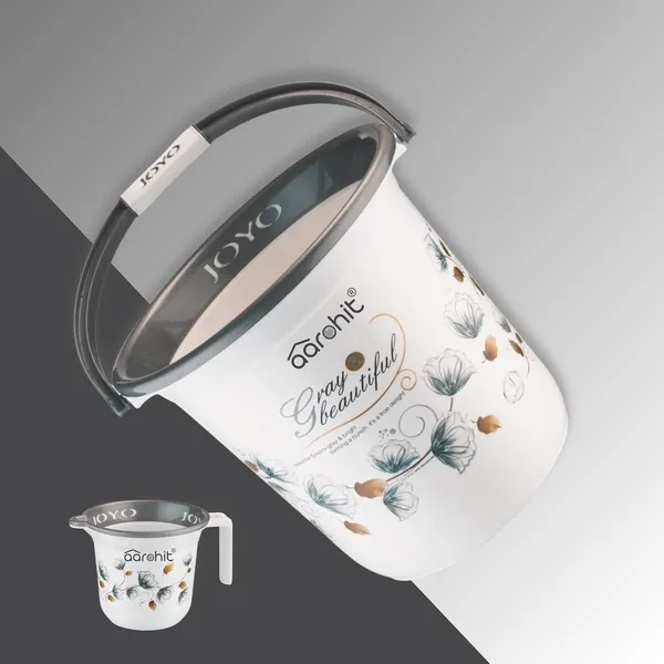 AAROHIT®_Modern_JOYO_Bucket_Set_for_Bathroom_Plastic_Bucket_with_Handle_Balti_for_Home_Bathing_Storage_Multipurpose_-_Grey