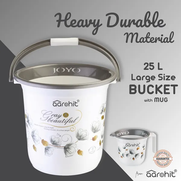 AAROHIT®_Modern_JOYO_Bucket_Set_for_Bathroom_Plastic_Bucket_with_Handle_Balti_for_Home_Bathing_Storage_Multipurpose_-_Grey