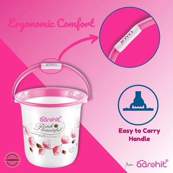 AAROHIT®_Modern_Joyo_Plastic_Bucket_Set_for_Bathroom_with_Handle_and_Mug_for_Home_Bathing_Storage_Multipurpose_-_Pink