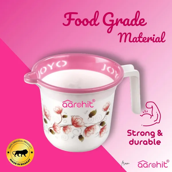 AAROHIT®_Modern_Joyo_Plastic_Bucket_Set_for_Bathroom_with_Handle_and_Mug_for_Home_Bathing_Storage_Multipurpose_-_Pink