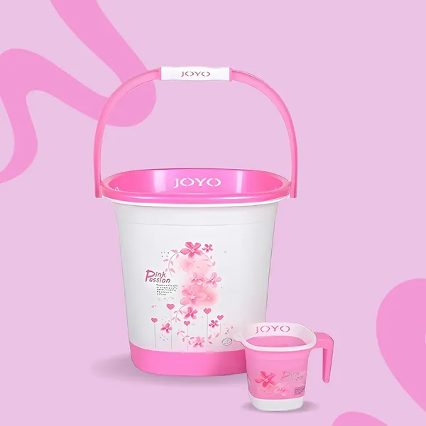 Joyo_Printed_Square_Bucket_Set_With_Mug_Pink