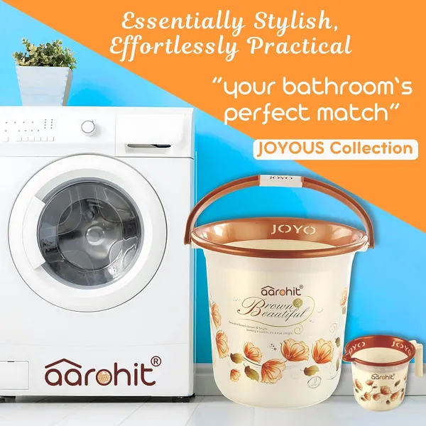 AAROHIT®_Modern_JOYO_Plastic_Bucket_Set_for_Bathroom_with_Handle_and_Mug_for_Home_Bathing_Storage_Multipurpose_Golden_Brown