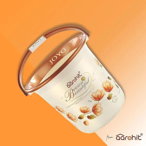 AAROHIT®_Modern_JOYO_Plastic_Bucket_Set_for_Bathroom_with_Handle_and_Mug_for_Home_Bathing_Storage_Multipurpose_Golden_Brown