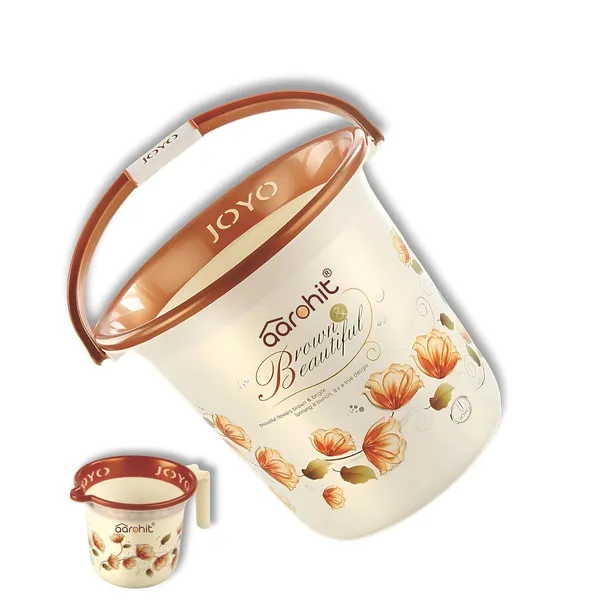 AAROHIT®_Modern_JOYO_Plastic_Bucket_Set_for_Bathroom_with_Handle_and_Mug_for_Home_Bathing_Storage_Multipurpose_Golden_Brown