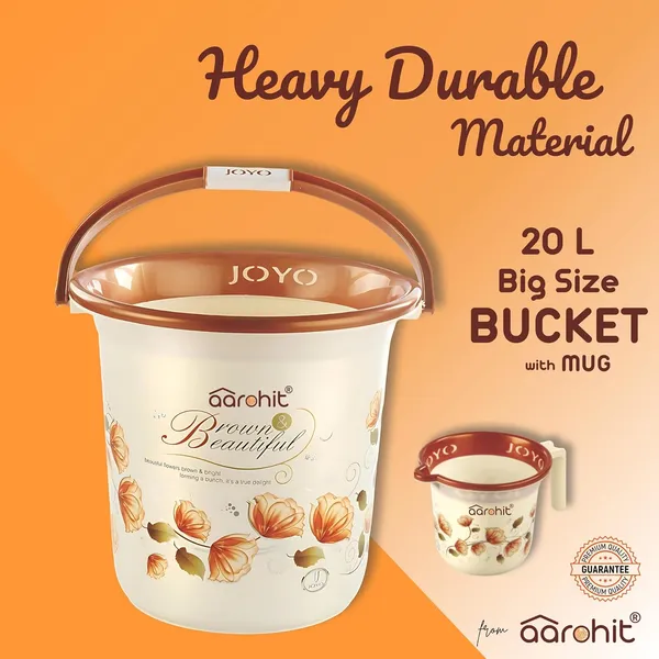 AAROHIT®_Modern_JOYO_Plastic_Bucket_Set_for_Bathroom_with_Handle_and_Mug_for_Home_Bathing_Storage_Multipurpose_Golden_Brown