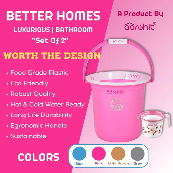 AAROHIT®_Bucket_Set_for_Bathroom_Bucket_&_Mug_Joyo_Better_Homes_Bucket_for_Bathroom_|_Premium_|_Pink