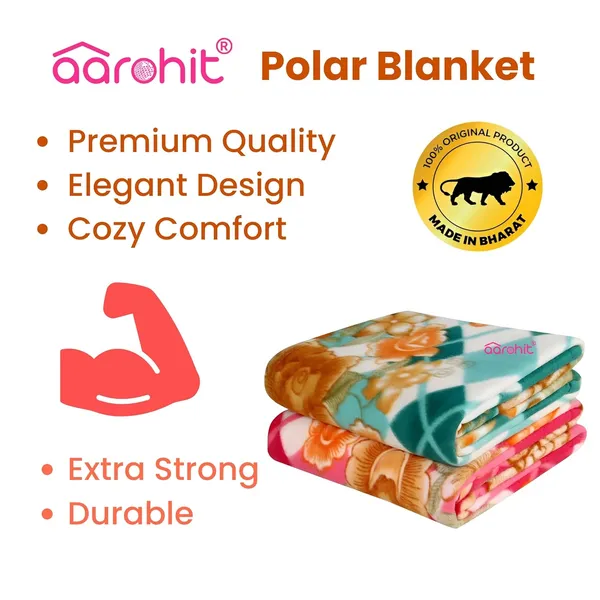Printed_Polar_Fleece_400Gm_Pack_Of_Single_Bed_250Tc_All_Season_Blanket_Comforter_Dohar_Pack_Of__Multicolor_Pink_Green_Rust_And_Red_2