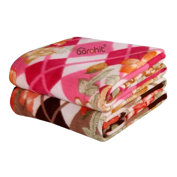 Printed_Polar_Fleece_400Gm_Pack_Of_Single_Bed_250Tc_All_Season_Blanket_Comforter_Dohar_Pack_Of__Multicolor_Pink_Green_Rust_And_Red_2
