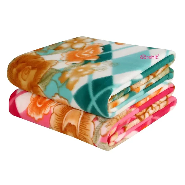 Printed_Polar_Fleece_400Gm_Pack_Of_Single_Bed_250Tc_All_Season_Blanket_Comforter_Dohar_Pack_Of__Multicolor_Pink_Green_Rust_And_Red_2