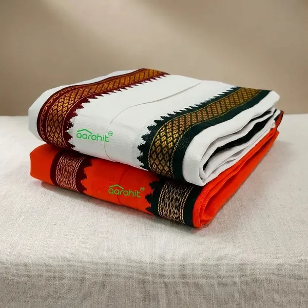 AAROHIT®_Pure_Soft_Cotton_Men_S_Ethnic_And_Traditional_Gamchha_Angochha_Lightweight_And_Unique_Design_Quick_Absorption_Gamcha_In_White_Orange_Gamcha_Set_Of_2
