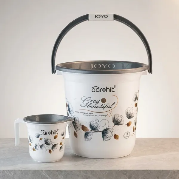 AAROHIT®_Modern_JOYO_Bucket_Set_for_Bathroom_Plastic_Bucket_with_Handle_Balti_for_Home_Bathing_Storage_Multipurpose_-_Grey