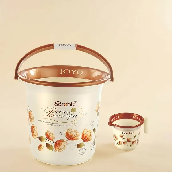 AAROHIT®_Modern_JOYO_Plastic_Bucket_Set_for_Bathroom_with_Handle_and_Mug_for_Home_Bathing_Storage_Multipurpose_Golden_Brown