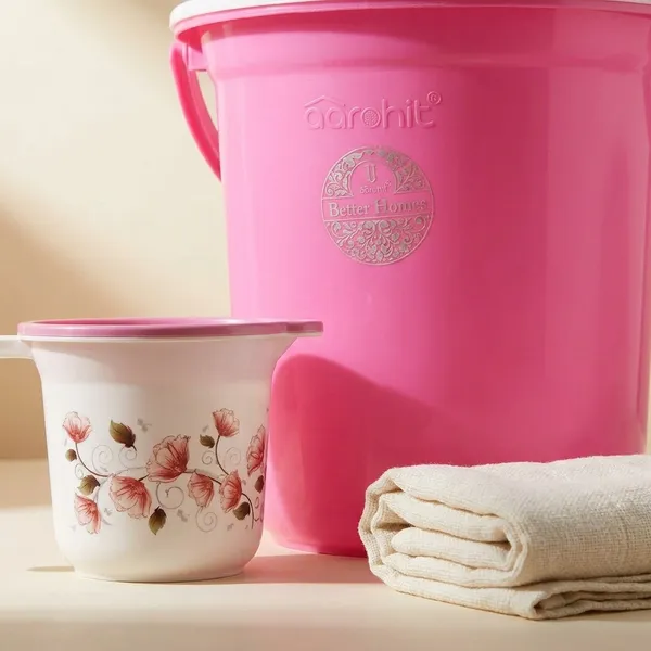 AAROHIT®_Bucket_Set_for_Bathroom_Bucket_&_Mug_Joyo_Better_Homes_Bucket_for_Bathroom_|_Premium_|_Pink